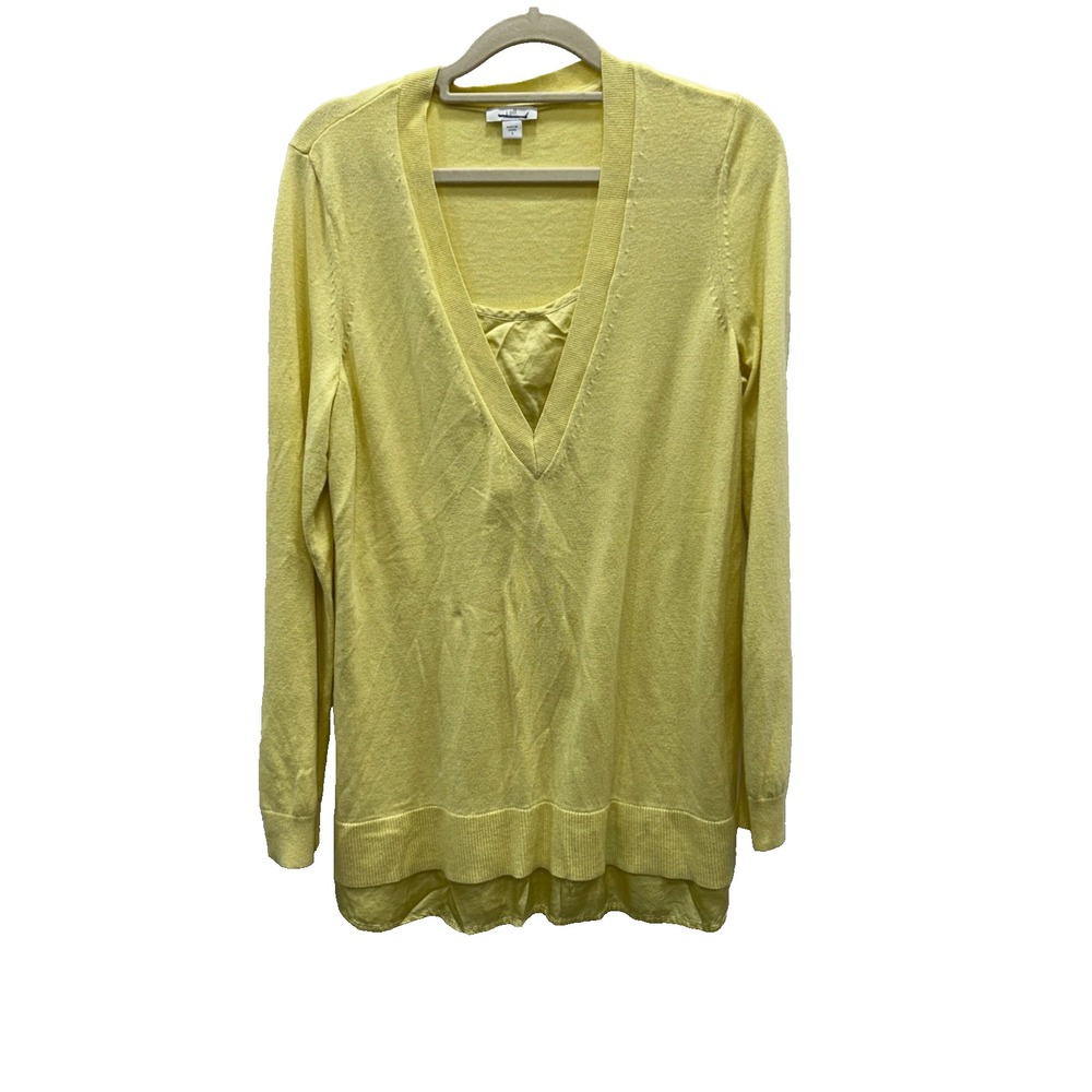 J.Jill Tunic Sweater Womens S Yellow Cotton Blend V Neck Longline Side Slit